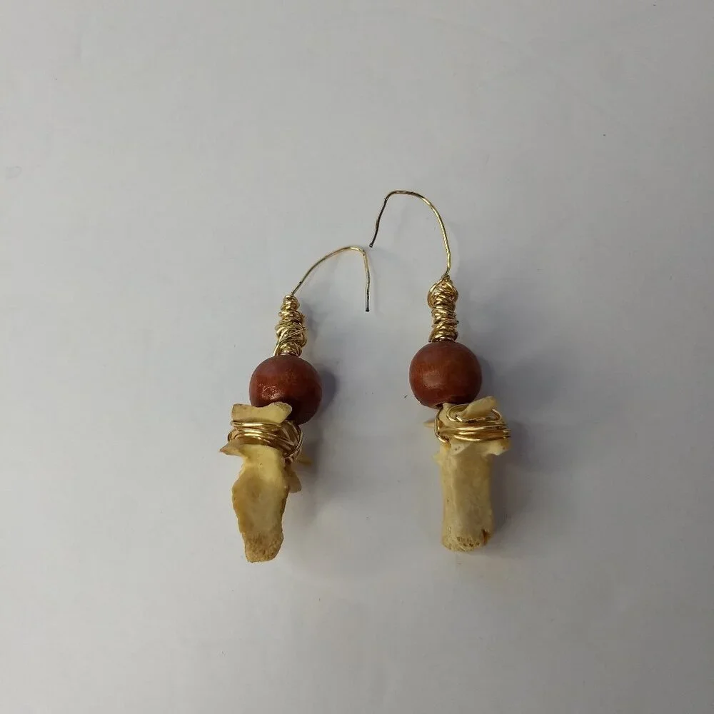 Wire Wrap Wooden Bead Handmade Earrings Unique Boho Hippie Western Art to Wear